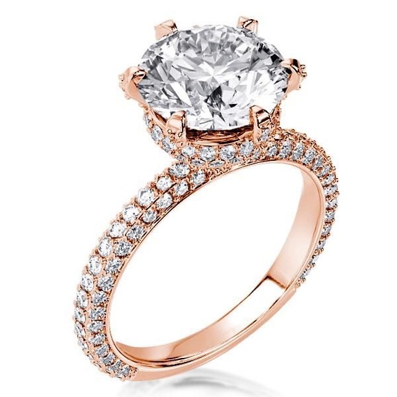 WHITE SAPPHIRE/ROSE GOLD CLASSIC HALF ETERNTIY ENGAGEMENT RING Size 7.75 - Picture 3 of 5